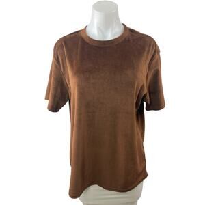 Oak + Fort Brown Velvet Velour Crew Neck Short Sleeve Basic Tee T-Shirt Top OS